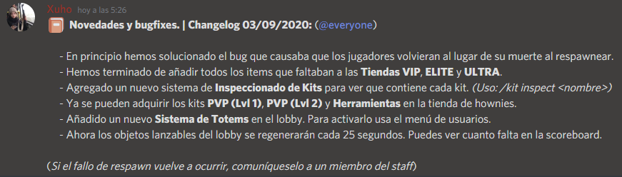 Changelog 03/09/2020: