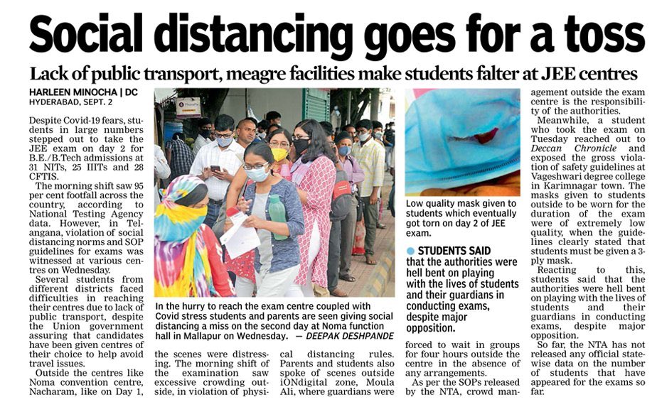 we_support_u's tweet photo. Latest update-News from Hyderabad. 

SOPs failed in 99% exam centres. 
#postponeNEET 
#SaveNEETStudents_Modiji 
#NATION_HATES_MODI 
For latest updates follow-@we_support_u https://t.co/2Ma4hpmMgW