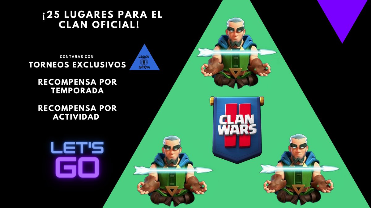 Tenemos lugares disponibles para nuestro clan oficial;

Copas: 3000
Recompensas: Temporada de Guerra &amp; Mayor Actividad
Premios: Pass Royale, Gemas &amp; Ofertas del juego
*Acceso exclusivo a Torneos y Ligas 

¡Únete al Clan y logra la victoria!
Clan Discord : discord.gg/4fyGXD