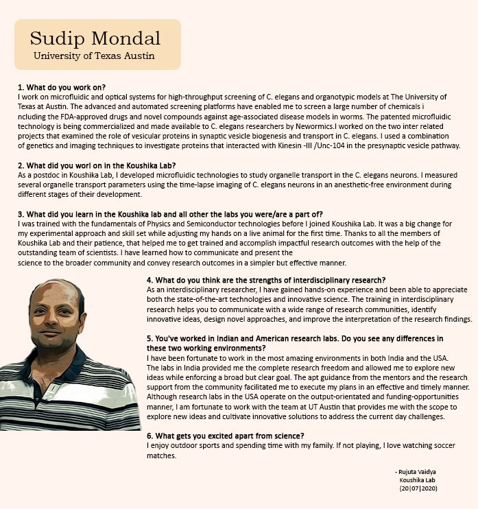 WormlockHolmes's tweet photo. Sudip Modal @sudipmondal1979 talks to @vaidya_ruj about his experience in the Koushika lab, differences in US and Indian academia, and his current endeavours at @benyakar lab @UTAustin in this interview #labpeeps series
Plain text at https://t.co/W1P5d3fyrT https://t.co/4SWqsufsim