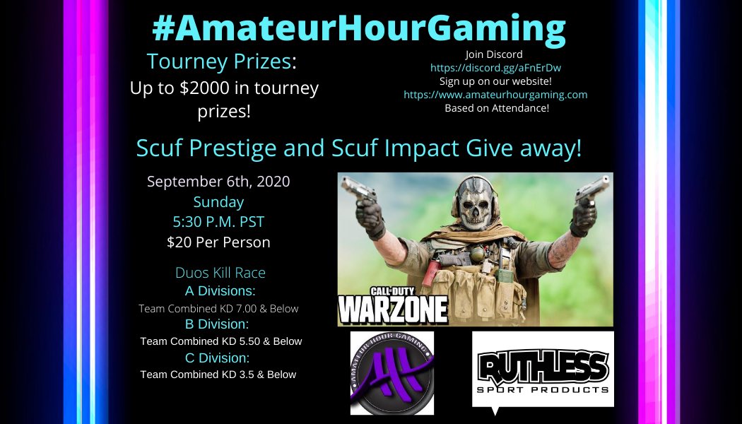 TurtleB0tt's tweet photo. Sunday, 9-6-20 will be our Duos Kill Race! First 30 Teams that sign up are in a raffle for a scuff Impact and scuff prestige controller! It’s gonna go by teams! Join @DlNOEZ and I https://t.co/5RIN5R9UzR