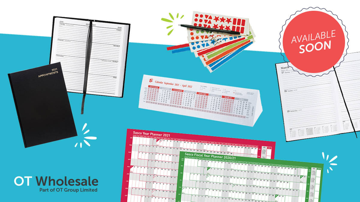 Start planning early, with our range of 2021 diaries, calendars and wall planners.  Stock will be available soon, watch this space for more details. If you haven't opened an account, then register online today otwholesale.co.uk