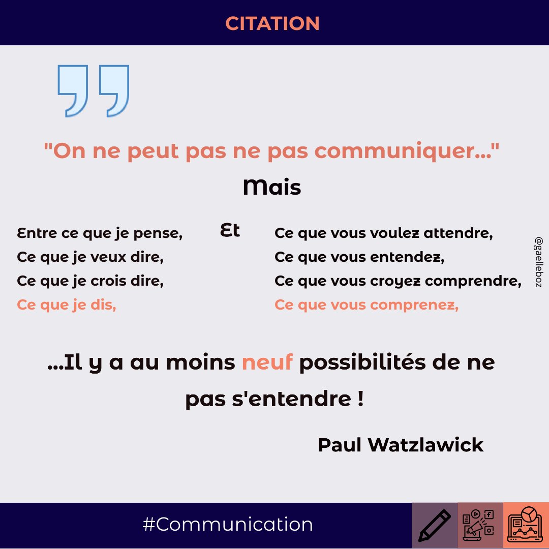 GaelleBoz's tweet photo. [ #Communication ]  Tout l'enjeu pour une entreprise est de se faire comprendre par sa cible.
Et alors là, les choses ne sont pas si facile que ça !!!
.
La Communication, c'est Se Faire Comprendre !
.
#StrategieCommunication #ElementsdeLanguage #ContentMarketing #guinee https://t.co/qfIz7AE1fx