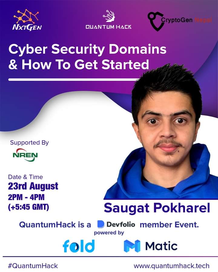 PledgeNepal's tweet image. We are delighted to announce Mr. Saugat Pokharel as a guest for our online workshop “ Cyber Security Domains &amp;amp; How To Get Started”. 

Register  for the workshop here:
forms.gle/sYqNyQn8gLYThQ…

#quantumhack #bugbounty #instagram #cybersecurity #NepalCloudPro