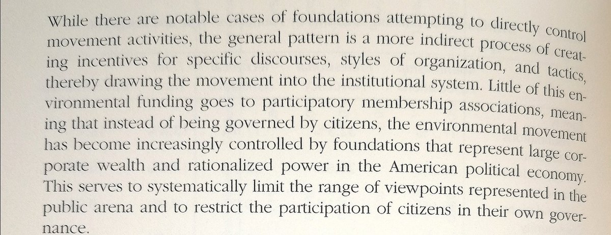 Also this, on failure of foundations to support orgs with genuinely participatory nature & why this inherently limited the ability of the US environmental movement to drive change in the latter half of C20th: