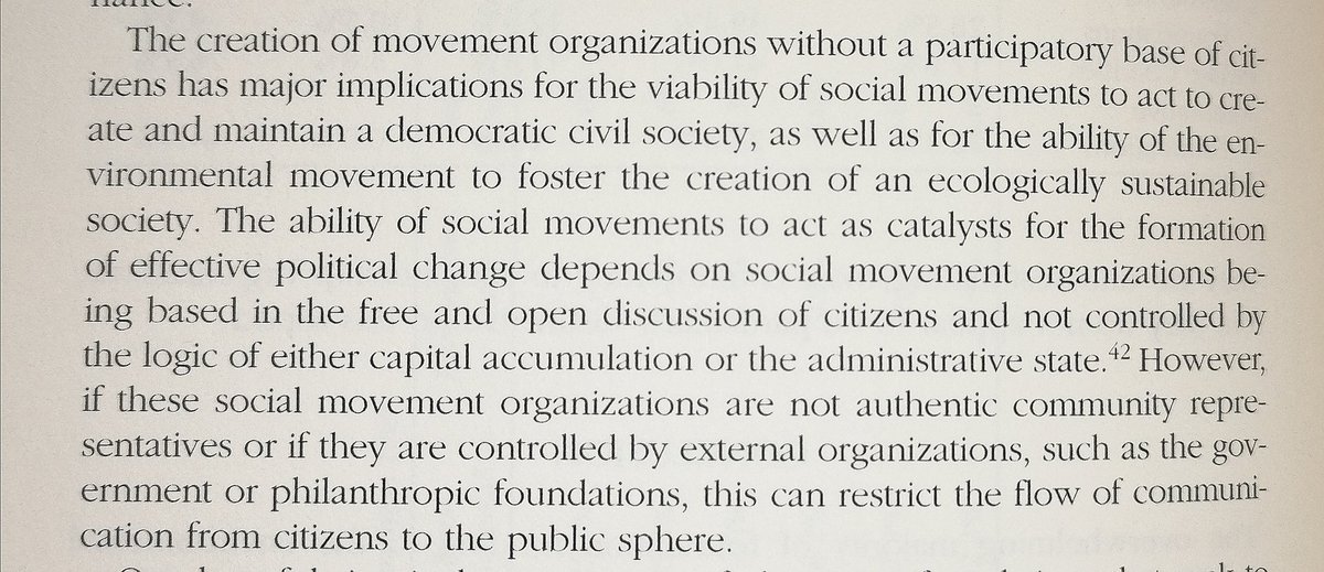 Also this, on failure of foundations to support orgs with genuinely participatory nature & why this inherently limited the ability of the US environmental movement to drive change in the latter half of C20th: