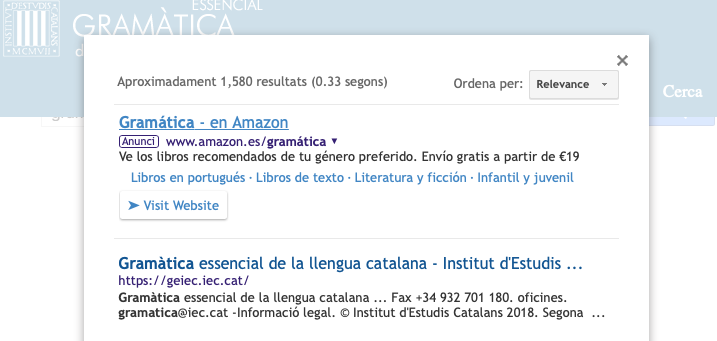 laiabalasch's tweet photo. La primera opció que apareix a la GEIEC quan busques "complement directe" és un anunci de suplements nutricionals per a esportistes. 

I si cerques "gramàtica" t'envia de patac a Amazon. 

@IEC, no es podrien retirar aquests anuncis? És com vendre's l'ànima al diable. https://t.co/7NaHlvVOIW