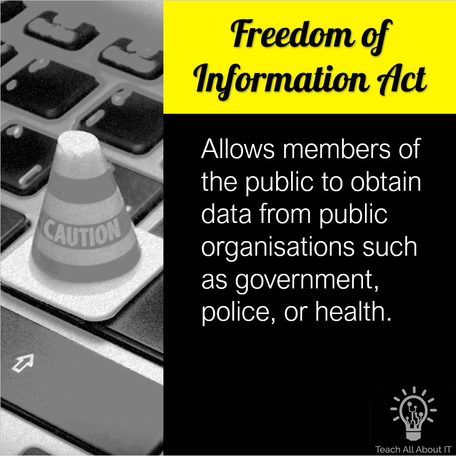 TeachAllAboutIT's tweet image. Did you know? - Before the FOI Act 2000 the general public had no right of access to government held information.

Follow us on Twitter or IG for a daily #CompSciSnack or check out our shiny website at TeachAllAboutIT.school

#GCSECompSci #ComputerScience #Revision #EduTech