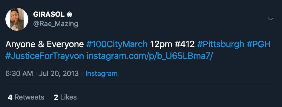 I even noticed one account use the same "100citymarch" hashtag, but this one was in 2013. And check it, it was for BLM propaganda. Same people who handled w/ BLM now applying those social engineering techniques to infiltrate/attack the Q and truth movement through STC?