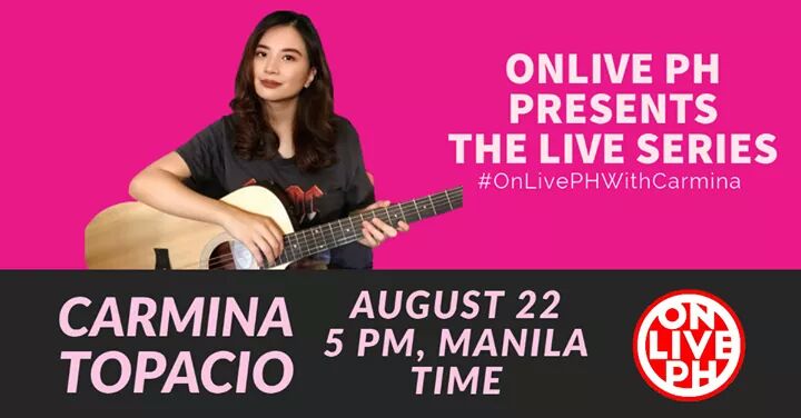 OnLivePH's tweet photo. Join us in an afternoon of great music with @carminatopacio LIVE later at 5pm only here at OnLive PH Facebook Page!

#OnLivePHWithCarmina https://t.co/DHUgcfW5i2