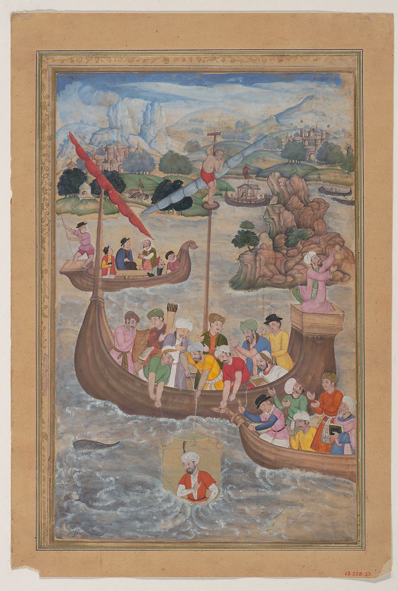 Different versions of the story had wide currency across medieval Europe - and beyond. In this Persian version Alexander is being lowered into the sea in a glass diving bell - while underwater, he will receive a visit from an angel who foretells his death. https://www.metmuseum.org/art/collection/search/446561