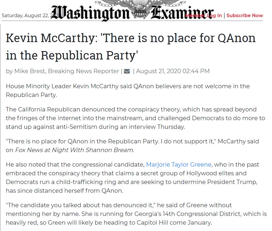 2. Kevin McCarthy, GOP House Minority Leader: #TrustThePlan  #QAnon