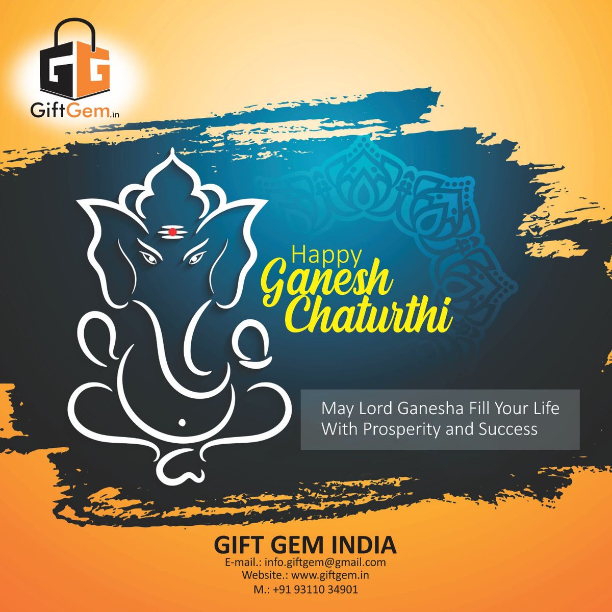 GiftGemIN's tweet photo. Wish you a Happy Ganesh Chaturthi.May Lord Ganesh Fill Your Life With Prosperity and Success.#HappyGaneshChaturthi #GanpatiBappaMorya #गणेशचतुर्थी #गणपति_बप्पा_मोरया #Delhivery #Giftgem https://t.co/mW1AzAiUSX