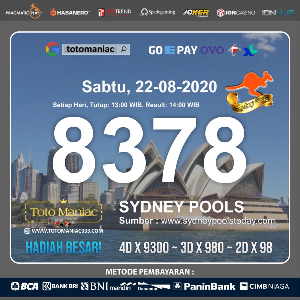totomaniac303's tweet photo. 8378 Sah Sydney pools hari ini bosku... 22 Agustus 2020
#totomaniac #datasyd #datatogel #keluarantogel #datasydney #togelsydney https://t.co/pvKkQGbe70