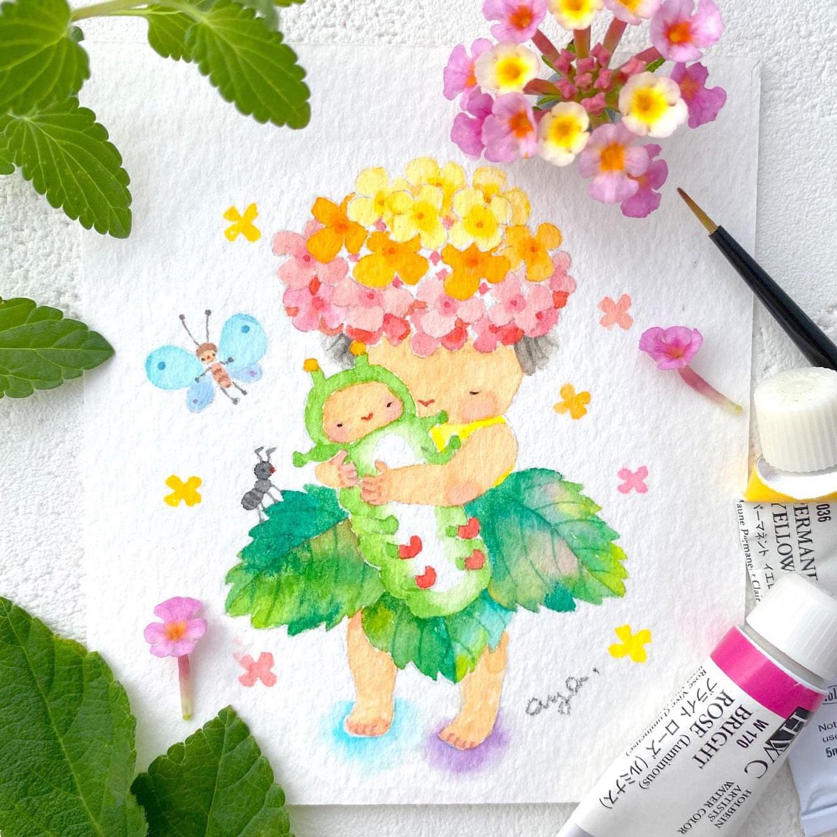 こばやしあや No Twitter 今日のお花はランタナlantana ぎゅ 絵 水彩画 Watercolor イラスト Illustration 花を描く 花 Flower ランタナ Lantana Lineスタンプになるかも T Co Qoq0eq1ced