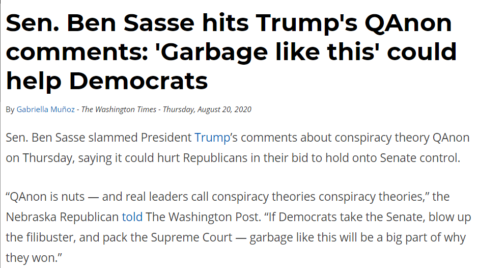 8. Senator  @BenSasse didn't miss his chance to charge at Trump like a RINO:"QAnon is nuts," he said. He aclaims that QAnon will be the reason Republicans lose. But QAnon is part of what's packing arenas.Methinks thou doth protest too much?