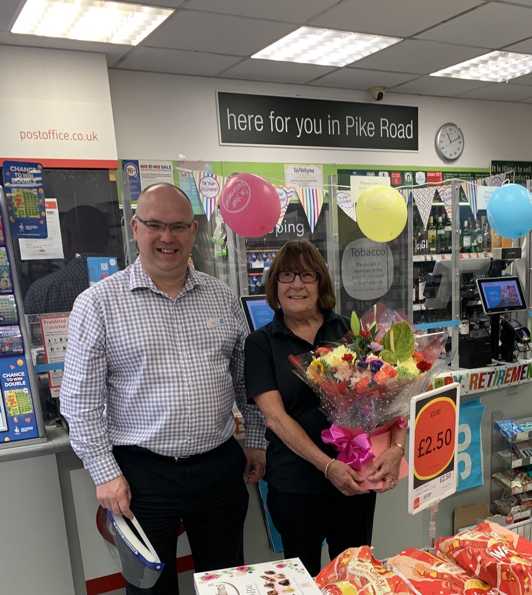 A long and happy retirement to Lesley Loye from COOP Pike Road . Lots of tears today from colleagues and customers who over the past 32 years have grown to know Lesley so well as the friendly face of the COOP rain or shine 💕 The kettle will always be on for you pop in anytime