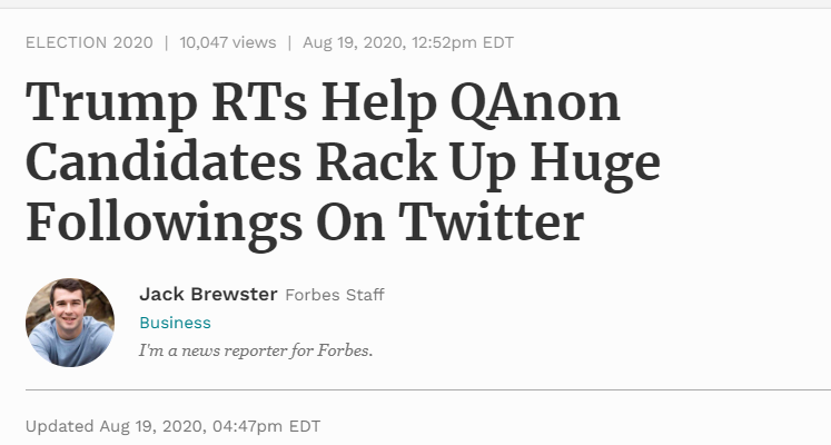 9. RE:  @BenSasse's allegation that QAnon will be the reason the GOP loses the Senate:"4 congressional candidates who have openly touted the QAnon conspiracy theory have each racked up hundreds of thousands of followers on Twitter."Maybe Senator Sasse is just a bit jealous? 