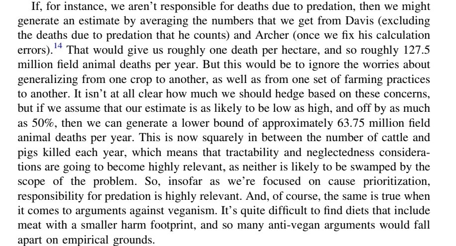 In their paper, Fischer and Lamey, after much detailed discussion, ultimately come up with a cautious new figure - 63.75 million crop deaths a year in the US. This is *less* than the number of cows and pigs slaughtered in the US each year. As below -
