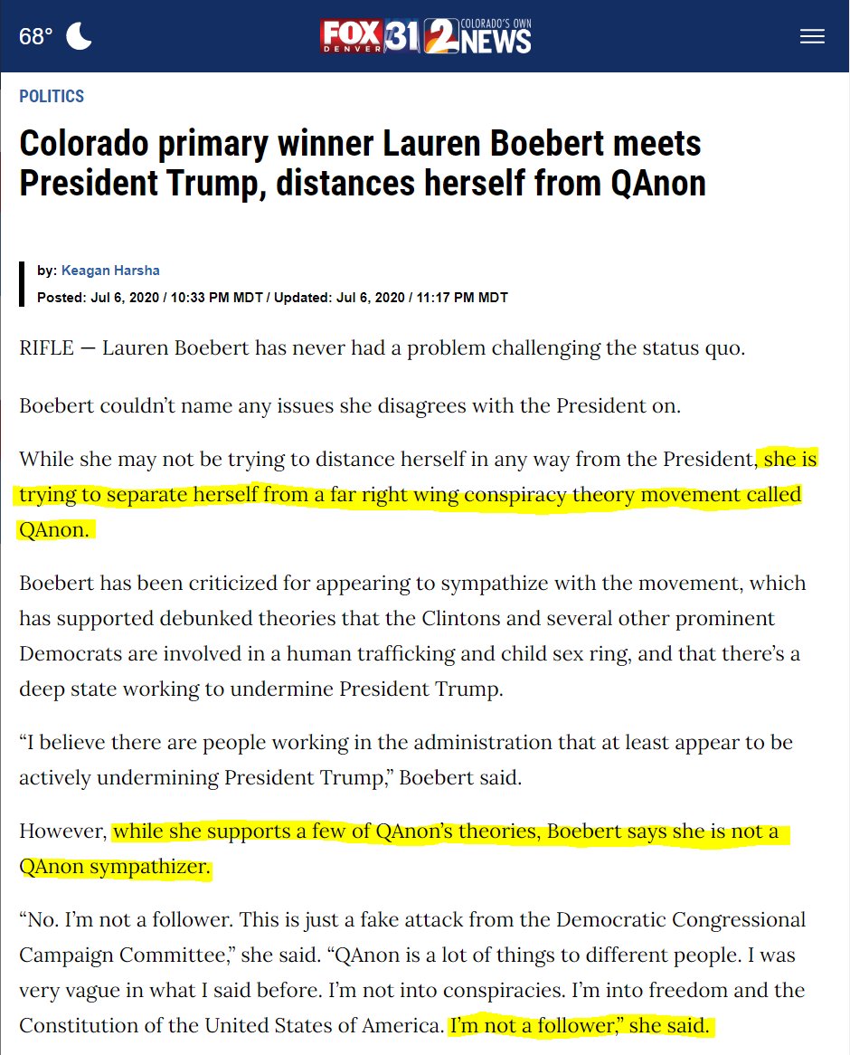 10. How about this gem from Colorado Congressional Candidate  @laurenboebert (who I follow & support)?She believes some of the theories of QAnon, & seems to have traded off that cred in her campaign. But now? Well, she's no sympathizer!Hahaha. Already the politician, are we?