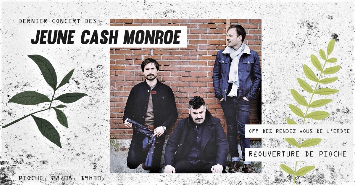 JeuneCashMonroe's tweet photo. On vient vous dire "Au revoir". 
Dernier concert, vendredi 28 aout à Nantes chez Pioche (Talensac) dans le cadre du off des @RDV_Erdre avec le @CafsCultures 
Ramenez vos petits bouls. https://t.co/3NuxoBnb7Y