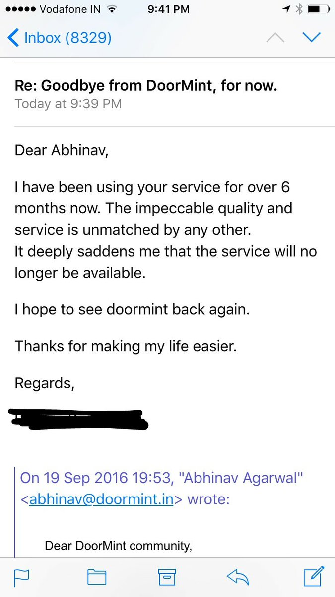3/Most of them express sadness that we no longer will be able to service them. Some even suggested us to increase our prices. It was unbelievable for us to see emotions pouring out from the customers. I still get goosebumps after reading these emails. They just lift me up.