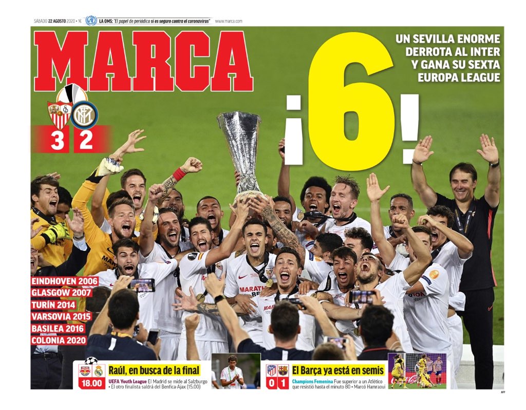 Sp_Sevilla's tweet photo. Portadas de As, Marca y Sphera Sports para el sexto título del @SevillaFC 🗞🏆🙌🏻 https://t.co/BC4nPCOxKh