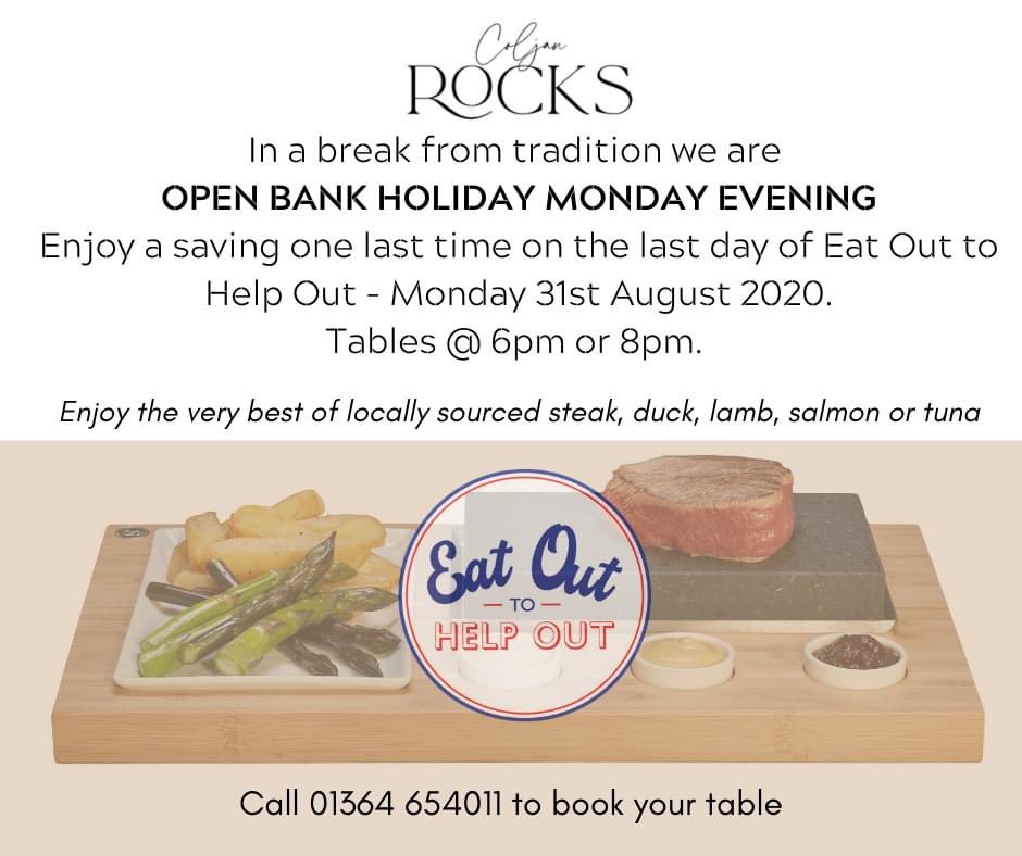 AshburtonColjan's tweet photo. Last night of Eat Out to Help Out so we are open Monday evening.  Please call 01364 654011 to book your table. @DiscoverAshbrtn #ashburton #devon #dartmoor #steak #steakstones #EatOutToHelpOut https://t.co/ISDlDz4Y8P