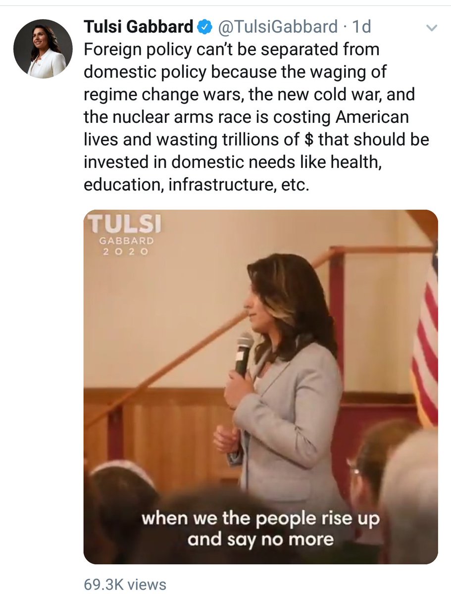 Lafayette4Ever's tweet photo. @carrot_annie I love her because she was one of the only candidates that fully understood the cost in lives โฐ and minds๐ค of #RegimeChangeWars #AgendaWars #DestabilizationWars and was willing to challenge the warmongers ๐ฐ๐บ๐ฒ๐ต๏ธโโ๏ธthat everyone is afraid to challenge. Biden/ Kamala dont compare. https://t.co/2IYtzfN4TC