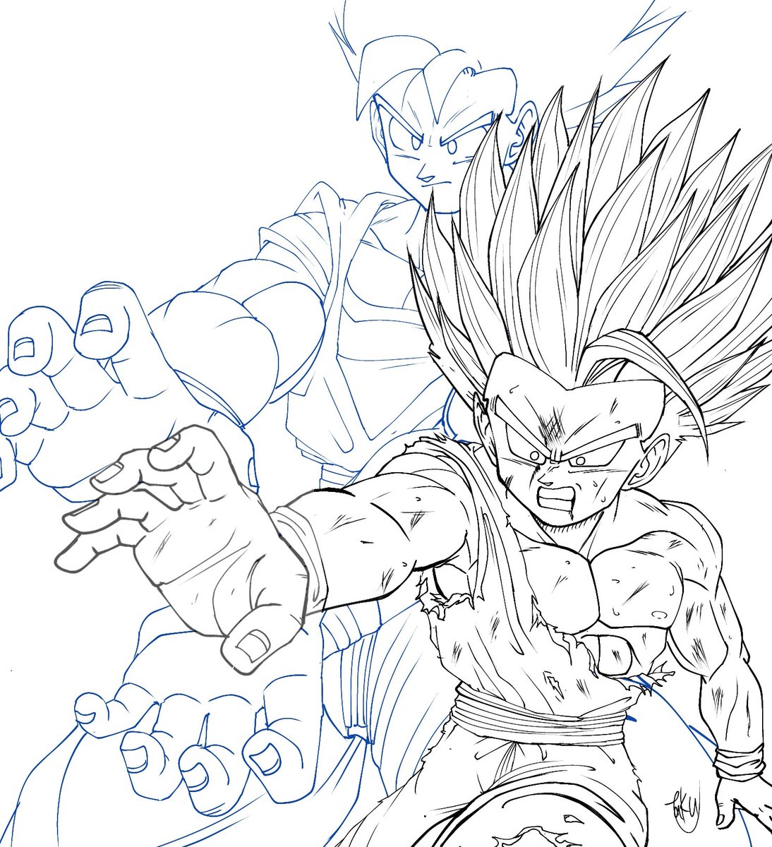 ドラゴンボール 前載せた親子かめはめ波の線画です 塗り絵にどうぞ ドラゴンボール イラス たく庵 の漫画