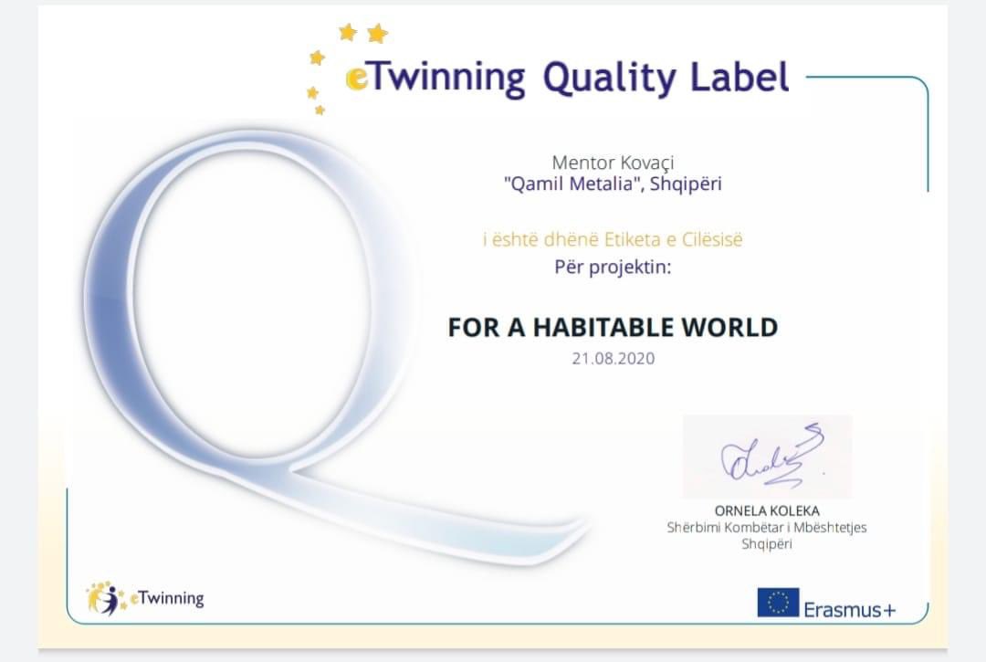 Kuruculuğunu Türkiye’den 🇹🇷 Zeliha Kılav ile Azerbaycan’dan 🇦🇿 Shafag Yusifova ile yaptığı “For A Habitable World “ projemize Arnavutluk’tan 🇦🇱 kalite etiketi belgeleri gelmeye başladı.Mutluyuz.. #etwinning #tretwinning <a href="/tcmeb/">Millî Eğitim Bakanlığı</a> <a href="/tretwinning/">eTwinning Türkiye</a> @etwzonguldak @il_milli