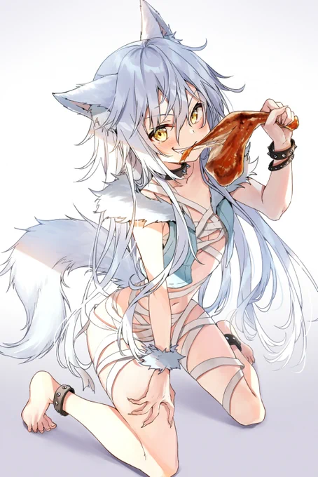 お肉大好きホワイトウルフ娘 