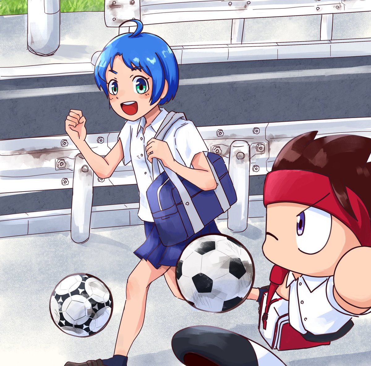 スニカ On Twitter リフティングしながらどっちが先に学校に着くか 競走だ いいね それ パワサカイラスト パワサカイラスト王選手権