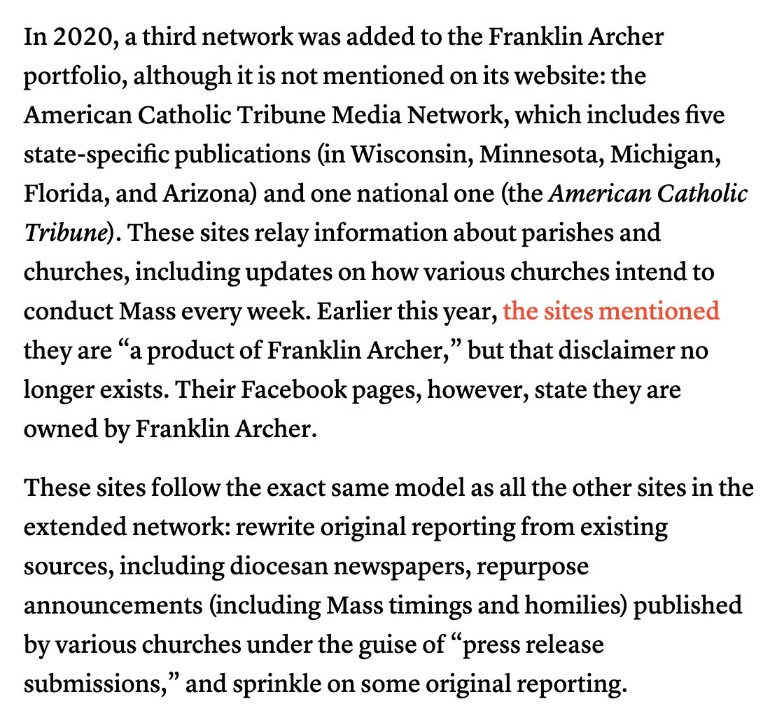 In an update that came after the above  @thecompassnews article,  @TowCenter notes it’s found “Catholic Tribunes” in *5* states (adding Arizona) and also one *national* site. 3/?  https://www.cjr.org/analysis/as-election-looms-a-network-of-mysterious-pink-slime-local-news-outlets-nearly-triples-in-size.php