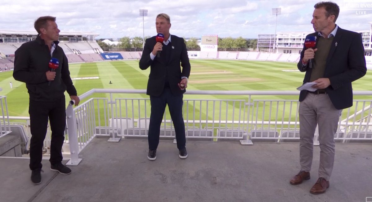 Athers steadfastly refusing to join in with the Sky Sports pundits regulation smart black trainers uniform