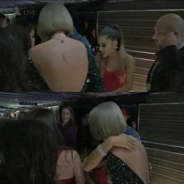 Selena and Ariana meeting with Taylor Swift in the 2016 GRAMMYs.