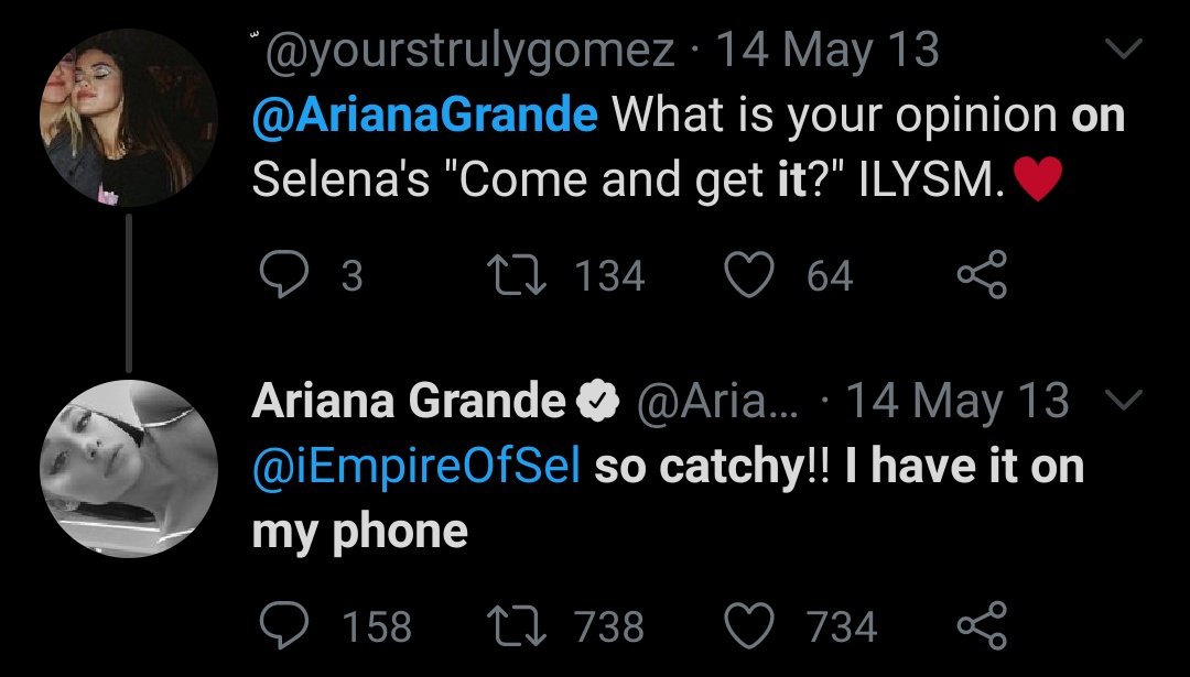 Ariana's opinion on “Come & Get It” by Selena on Twitter.