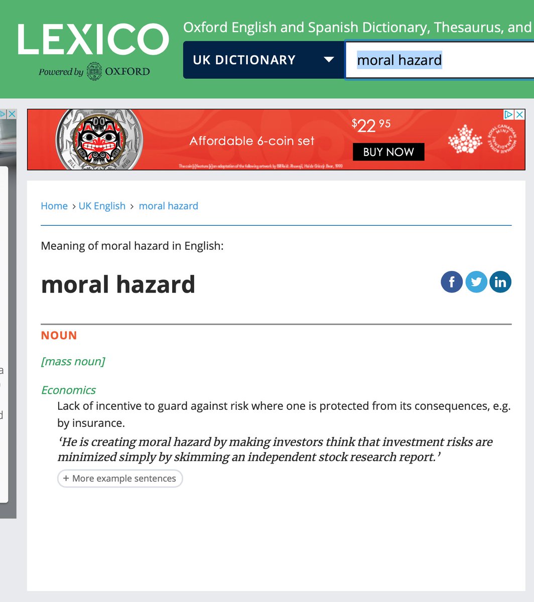  http://Lexico.com  gives us the following definition of "Moral Hazard":  https://www.lexico.com/definition/moral_hazard/4