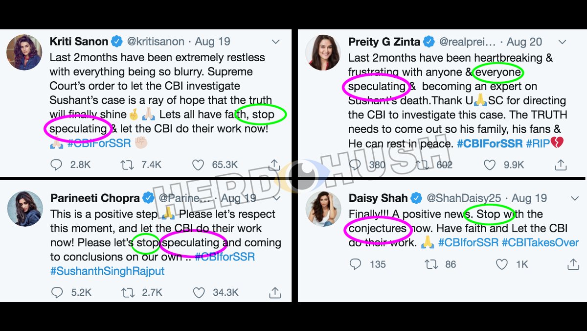 HerdHUSH's tweet photo. Here's how BollywoodMafia Works

Either they don't speak, if they do, they use the same lingo.

In psychology this phenomenon is called "Memory Distortion"
A brain glitch where interplay of Repetition makes us form beliefs around the opinion.

#ArrestSSRKillers #TharkiMaheshBhatt https://t.co/M4IxDqzR4z