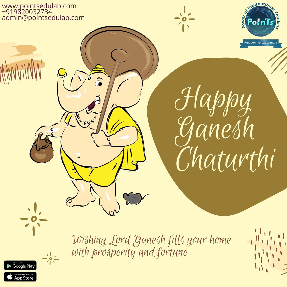 p_edulab's tweet image. A new sunrise, a new start
Oh Lord Ganesha, keep loving me as your part.
Happy Ganesh Chaturthi from PointsEdulab!

Visit Website - pointsedulab.com

Download App - onelink.to/b7c3f3

Contact us on - +919820032734 / admin@pointsedulab.com
 #HappyGaneshChaturthi