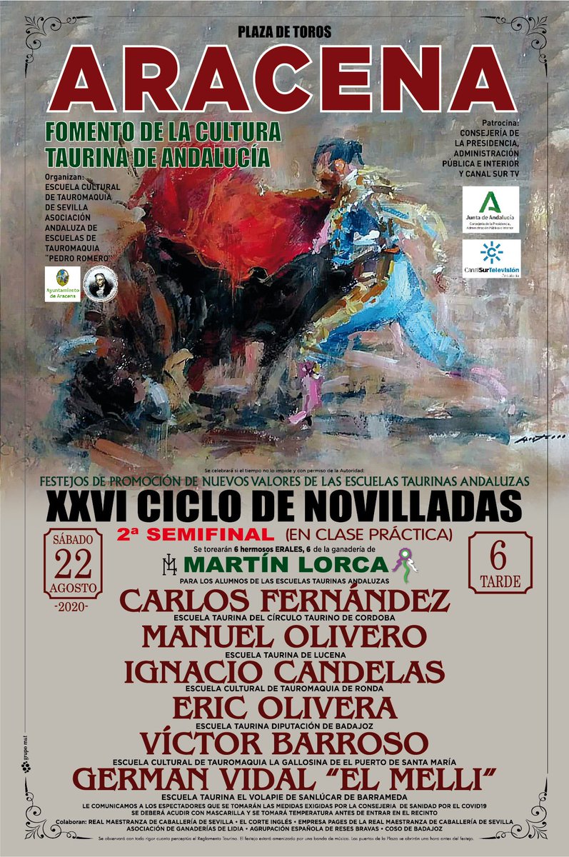 AAETPedroRomero's tweet photo. #Actualidad #EscuelasAndaluzas
📗 Agenda 22.08.20
🏟️Plaza de Toros de Aracena - Huelva
#Sorteo
🟢#IISEMIFINAL
⏲️18:00 horas.
➡️Aquí en directo: @canalsur
https://t.co/IEqiGESQLM…
📌Toda la Info:
👉https://t.co/0MUumzXo8t👈 https://t.co/SDNaXzRbUS