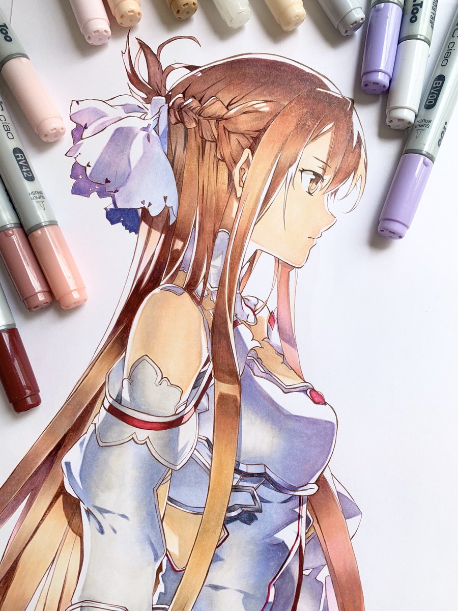 アスナ「コピックでアスナ描きました✴︎

#SAO #コピック #模写 #アスナ #ソー」|まころんのイラスト