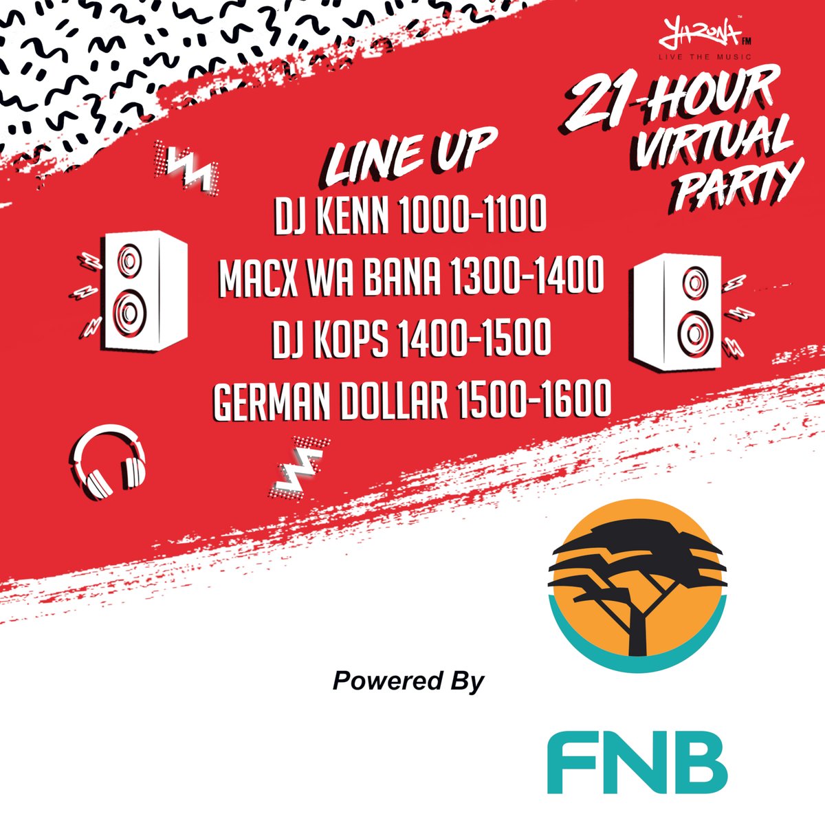 yaronafm's tweet photo. 1300-1400hrs with @MacxWaBana bringing some hiphop vibes powered by @FNB_Botswana 🥳💃🕺

#21Years #21Djs #21HoursVirtualParty
Facebook/@thereaLyaronafm 
@DStvBotswana cH 917 https://t.co/egXIxRdFih