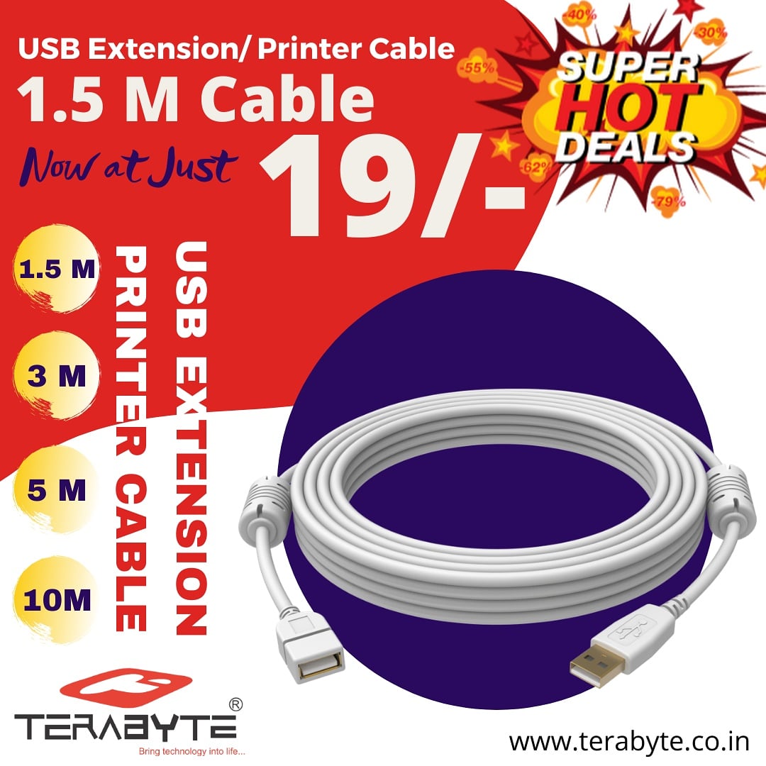 terabyteindia's tweet image. A deal like never before! Make sure you don’t miss out on the greatest offer of all times. 

Get 1.5  M USB Extension/ Printer Cable at just 19/-

Visit our website terabyte.co.in

#Terabyte

#USBExtension #Minidp
#Printercable #iphone  #m #charger #audio