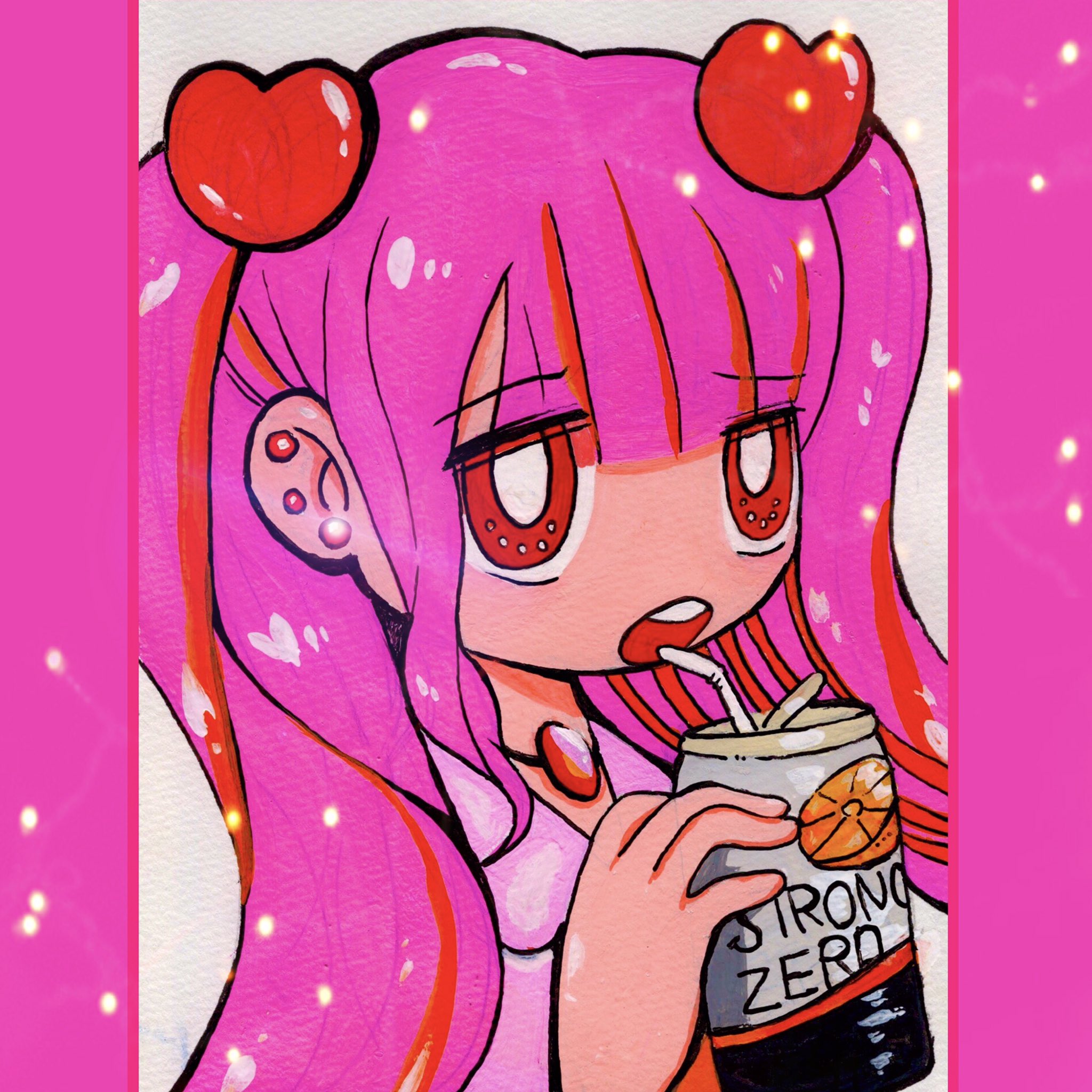 麻葉 ストロングゼロをストローで飲んでる女のイラスト 不透明水彩 T Co Rfeaa7hdyf Twitter