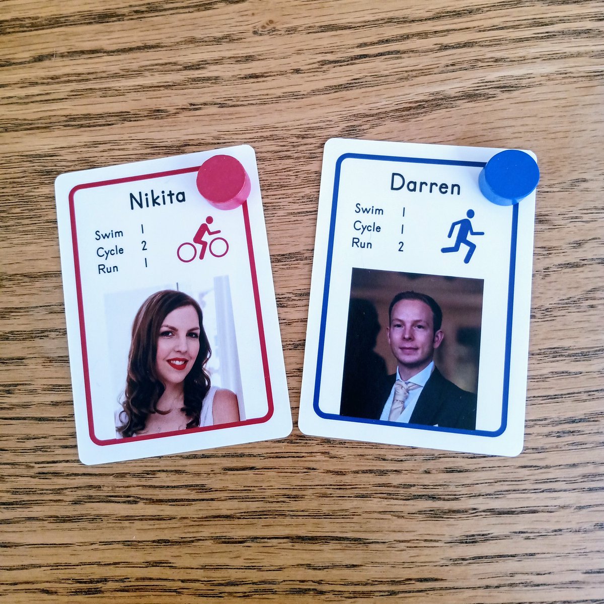 AtikinGames's tweet photo. As a treat to celebrate fulfilment of the Tri To Win Kickstarter I had some special cards made for me and hubby π
#custom #boardgame #tritowin #triathlon #cardgamr #SaturdayVibes #personalised #personalized https://t.co/eVhxVuNr8r