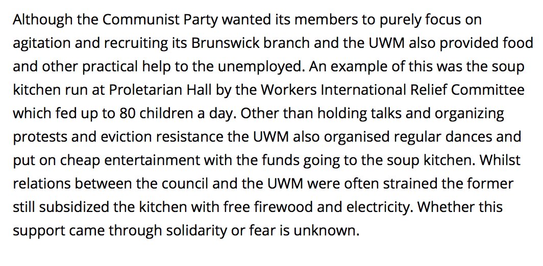 The Unemployed Workers Movement ran a soup kitchen in Brunswick for the children of the unemployed and held dances and cheap entertainment to raise funds  https://wikinorthia.net.au/lock-out-the-landlords-proletarian-hall-and-unemployed-organising-in-brunswick/