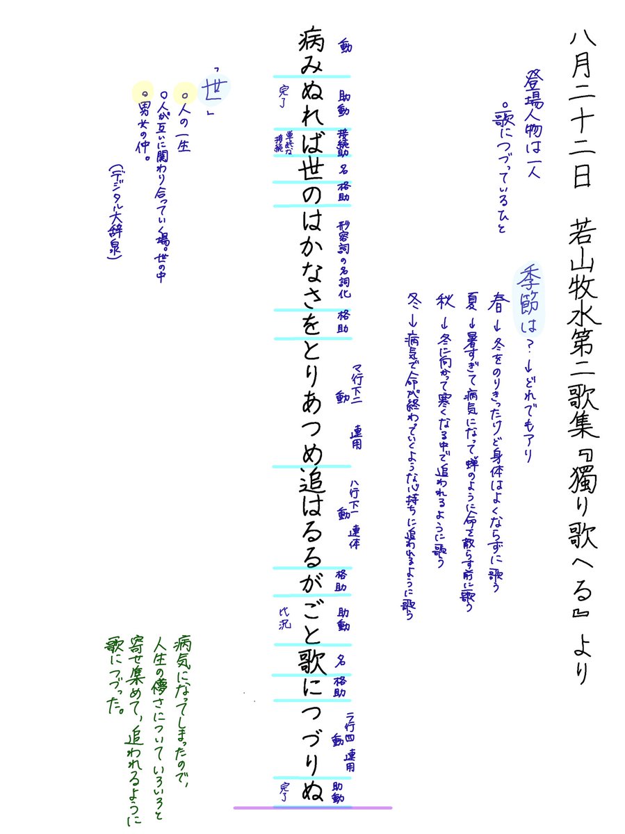 若山牧水 短歌写経bot 手動 年8月22日 若山牧水第二歌集 獨り歌へる より 病みぬれば世のはかなさをとりあつめ追はるるがごと歌につづりぬ 若山牧水 短歌写経bot 手動 年8月22日 若山牧水第二歌集 獨り歌へる より 病みぬれば世のはかなさをとりあつめ追はるるがごと歌につづりぬ