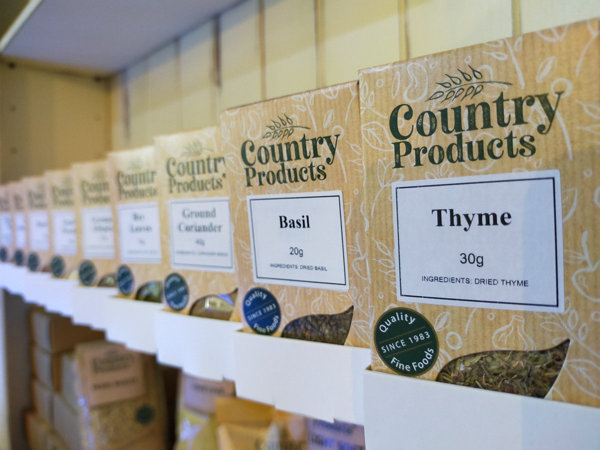 OriginFineFoods's tweet photo. Don't have enough thyme in your day? We've got you covered...plus basil, ground coriander, bay leaves and 7 more herbs and spices, with the collection growing each week! All sourced and packaged (in recyclable packaging) by @CountryProduct near York 🧭 https://t.co/GAaAzHMNw3