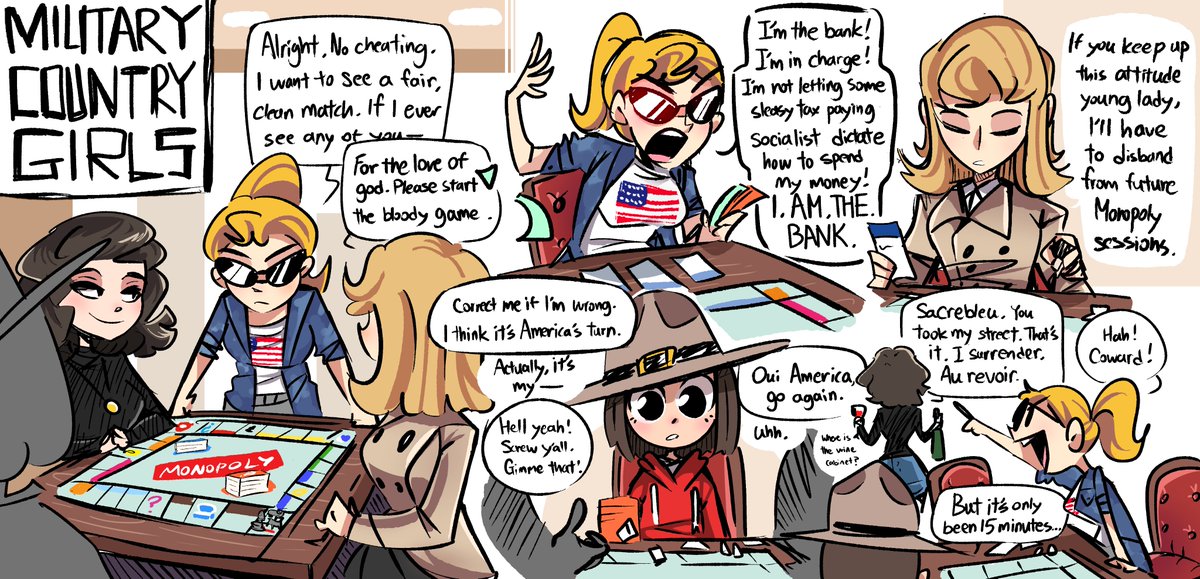 America, Canada, France, and Britain play Monopoly 